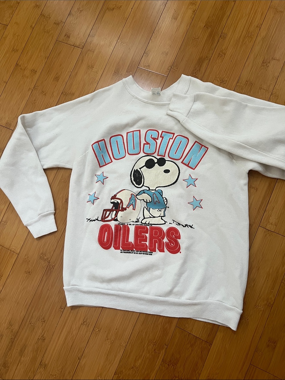 VTG Snoopy Joe Cool  houston oilers white sweatshirt blue Airtex USA
